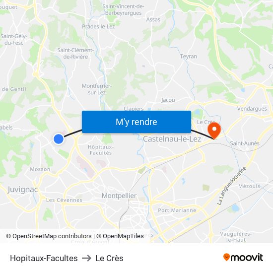 Hopitaux-Facultes to Le Crès map