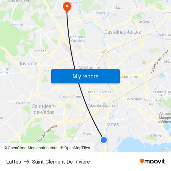 Lattes to Saint-Clément-De-Rivière map