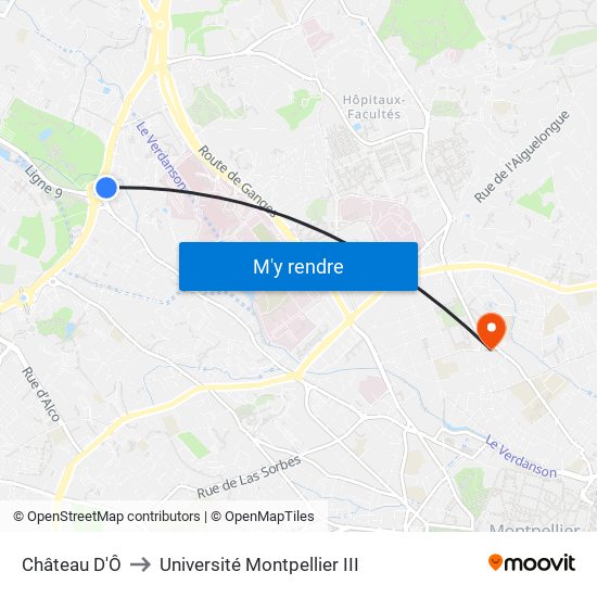 Château D'Ô to Université Montpellier III map