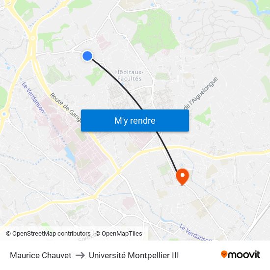 Maurice Chauvet to Université Montpellier III map