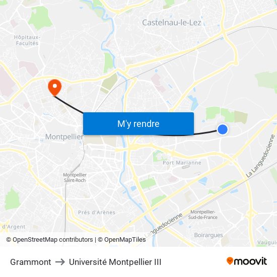 Grammont to Université Montpellier III map