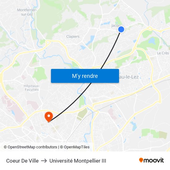 Coeur De Ville to Université Montpellier III map