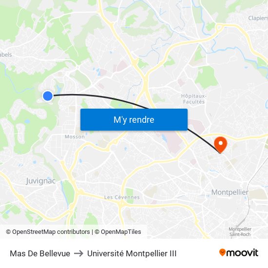 Mas De Bellevue to Université Montpellier III map
