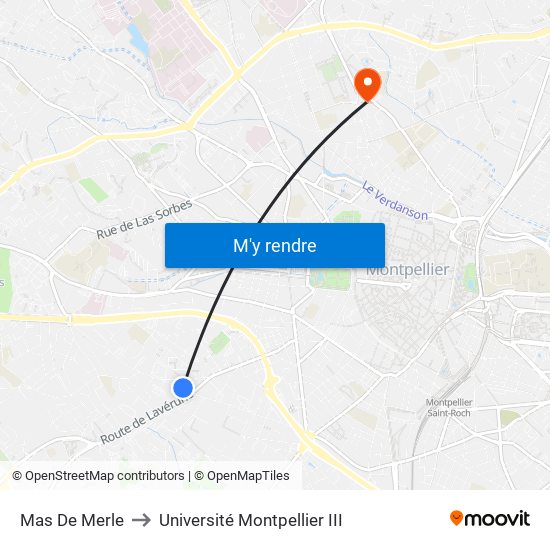 Mas De Merle to Université Montpellier III map