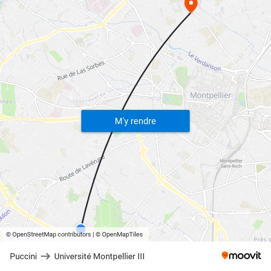 Puccini to Université Montpellier III map