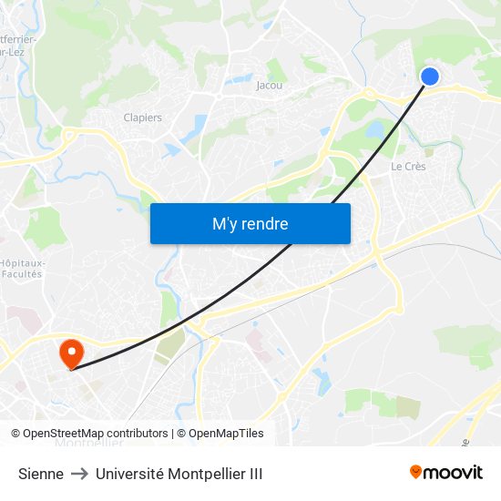 Sienne to Université Montpellier III map