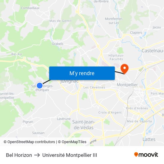 Bel Horizon to Université Montpellier III map