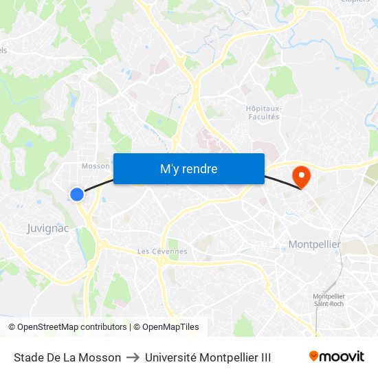 Stade De La Mosson to Université Montpellier III map