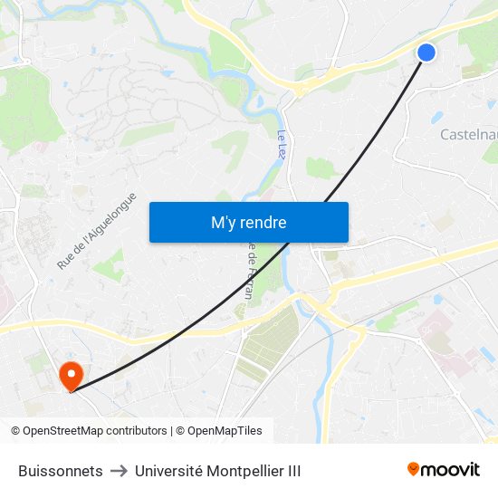 Buissonnets to Université Montpellier III map