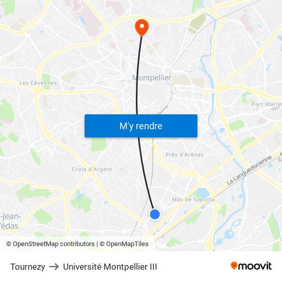 Tournezy to Université Montpellier III map