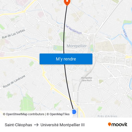 Saint-Cléophas to Université Montpellier III map