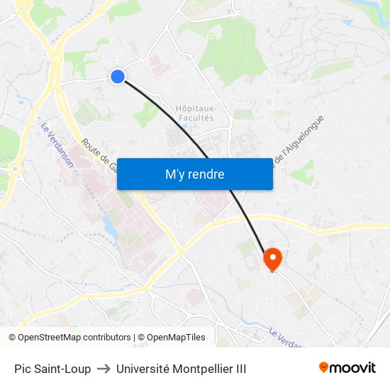 Pic Saint-Loup to Université Montpellier III map