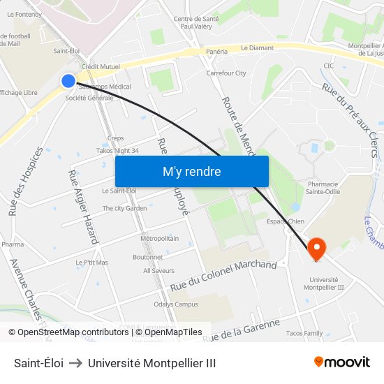 Saint-Éloi to Université Montpellier III map