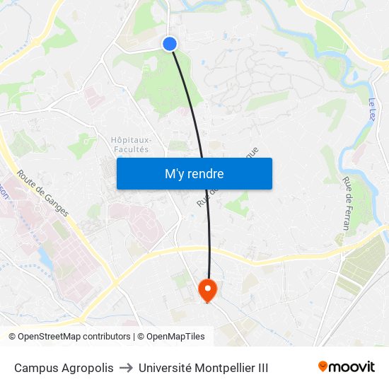 Campus Agropolis to Université Montpellier III map