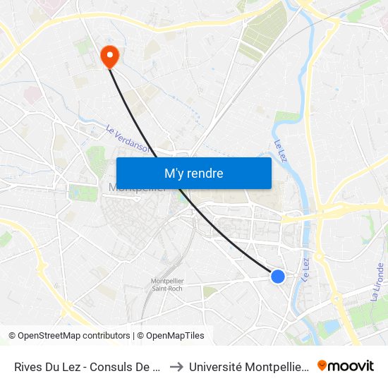 Rives Du Lez - Consuls De Mer to Université Montpellier III map