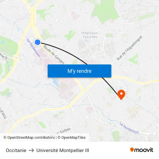 Occitanie to Université Montpellier III map
