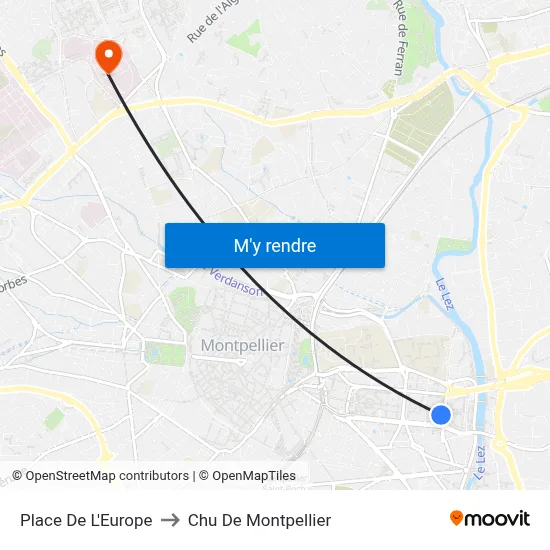 Place De L'Europe to Chu De Montpellier map