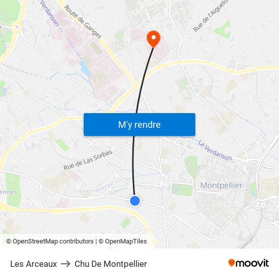 Les Arceaux to Chu De Montpellier map