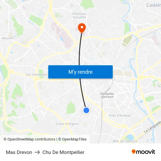 Mas Drevon to Chu De Montpellier map