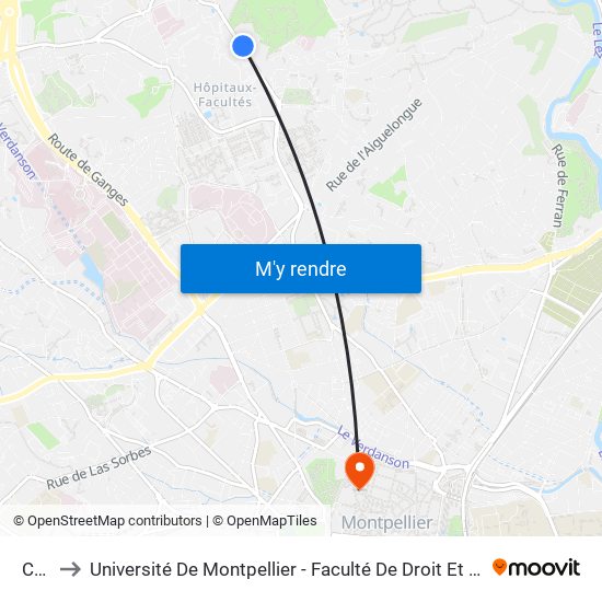 Cnrs to Université De Montpellier - Faculté De Droit Et Science Politique map