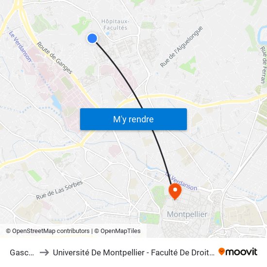 Gascogne to Université De Montpellier - Faculté De Droit Et Science Politique map