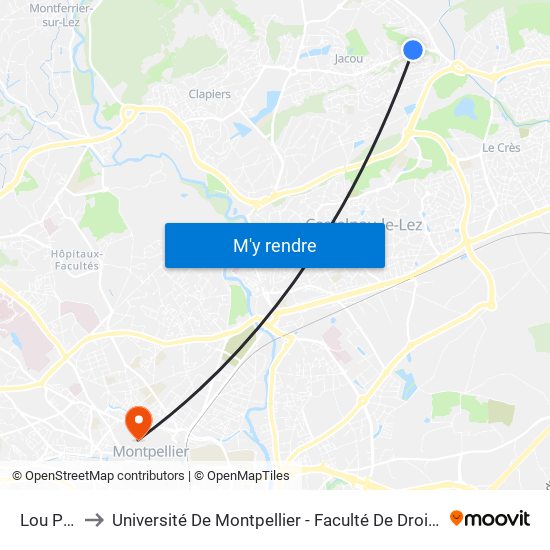 Lou Pradet to Université De Montpellier - Faculté De Droit Et Science Politique map