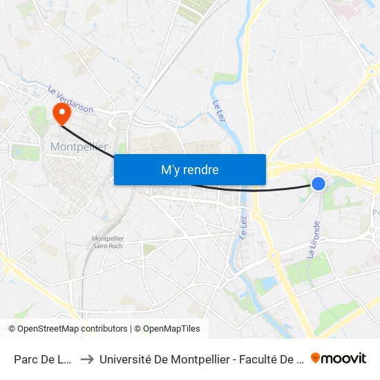 Parc De La Lironde to Université De Montpellier - Faculté De Droit Et Science Politique map