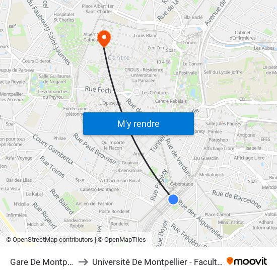 Gare De Montpellier Saint-Roch to Université De Montpellier - Faculté De Droit Et Science Politique map