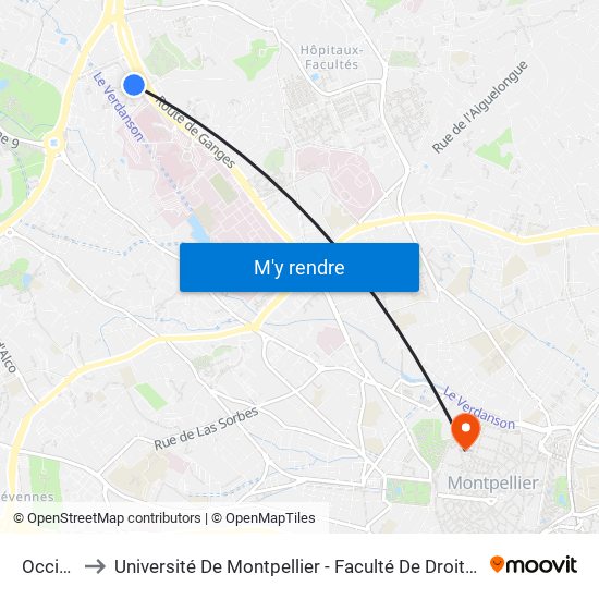Occitanie to Université De Montpellier - Faculté De Droit Et Science Politique map
