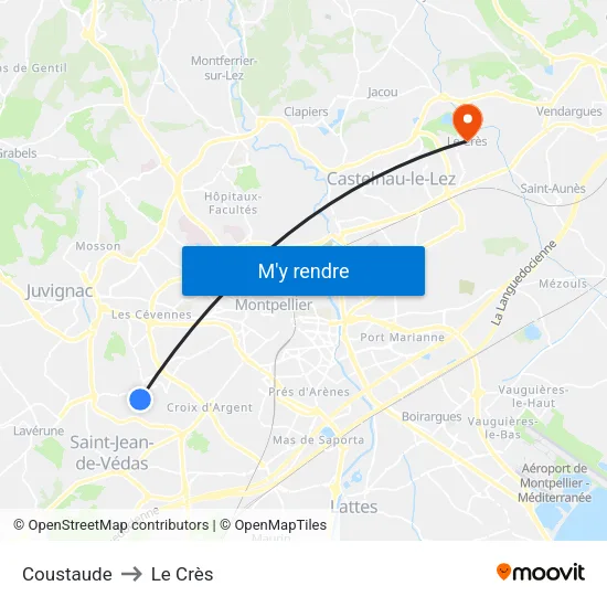 Coustaude to Le Crès map