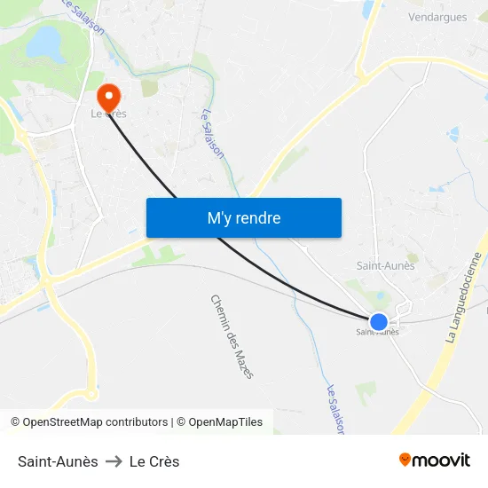 Saint-Aunès to Le Crès map
