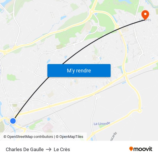 Charles De Gaulle to Le Crès map