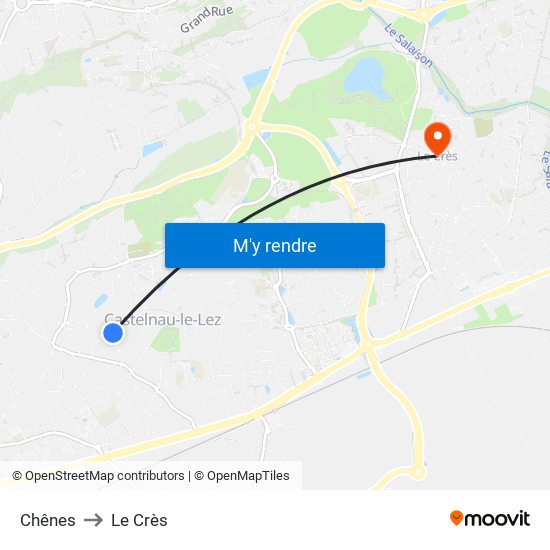 Chênes to Le Crès map