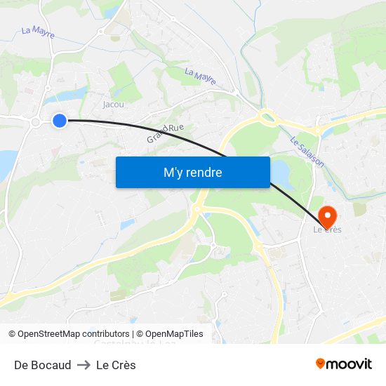 De Bocaud to Le Crès map