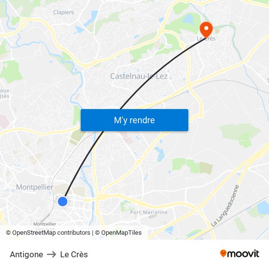 Antigone to Le Crès map
