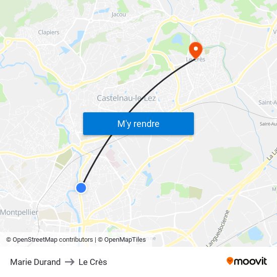 Marie Durand to Le Crès map