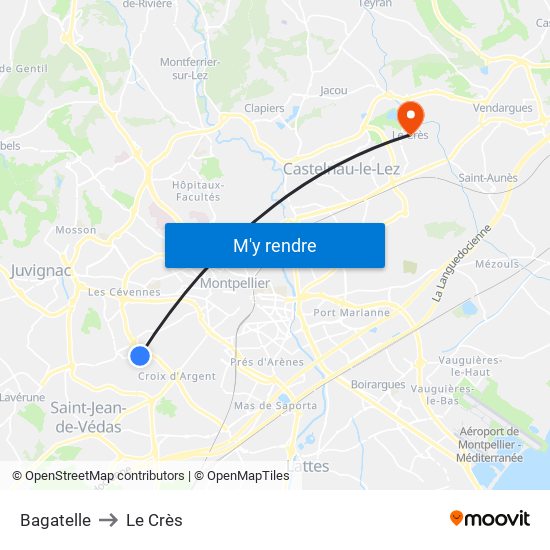 Bagatelle to Le Crès map