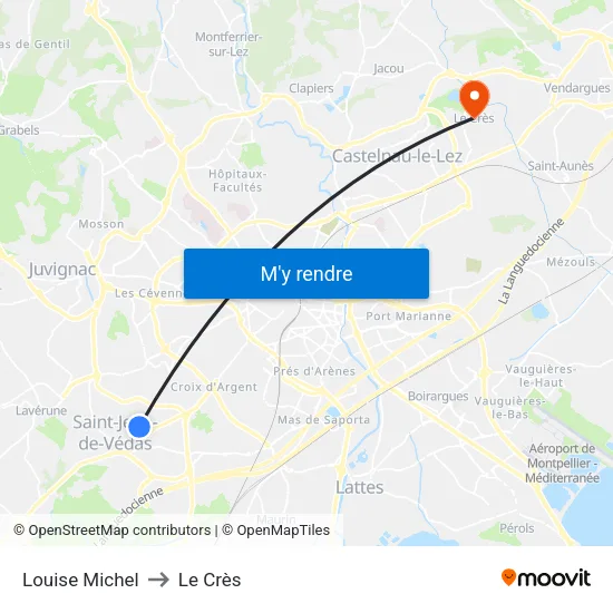Louise Michel to Le Crès map