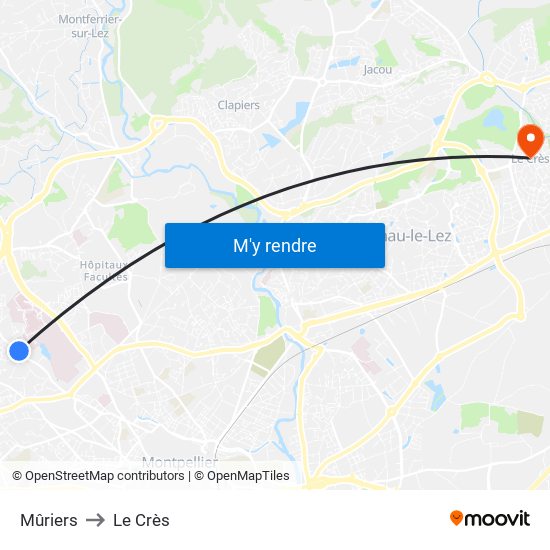 Mûriers to Le Crès map