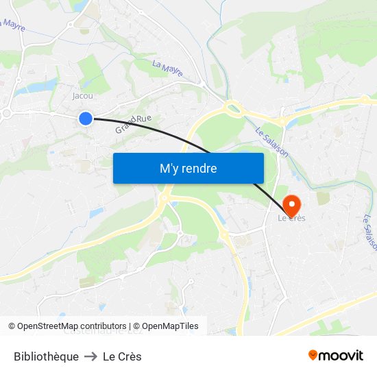 Bibliothèque to Le Crès map