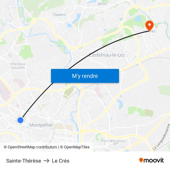 Sainte-Thérèse to Le Crès map