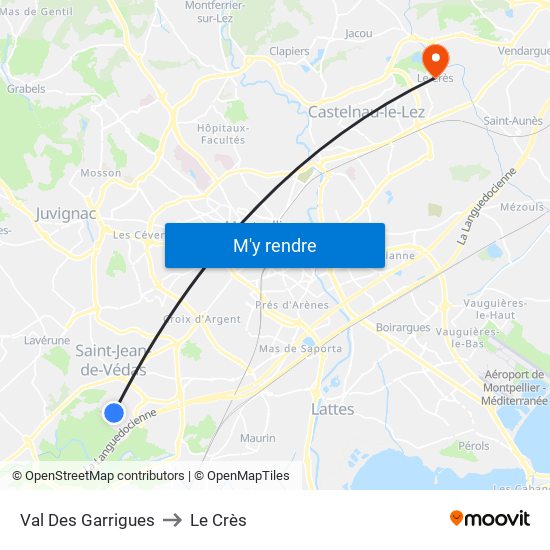 Val Des Garrigues to Le Crès map