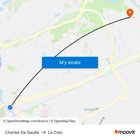 Charles De Gaulle to Le Crès map