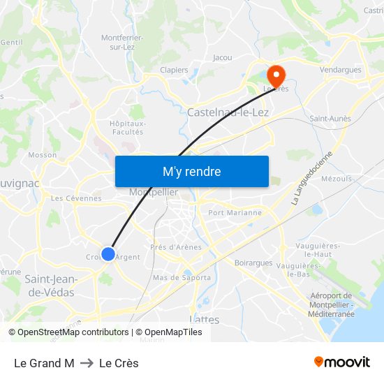 Le Grand M to Le Crès map