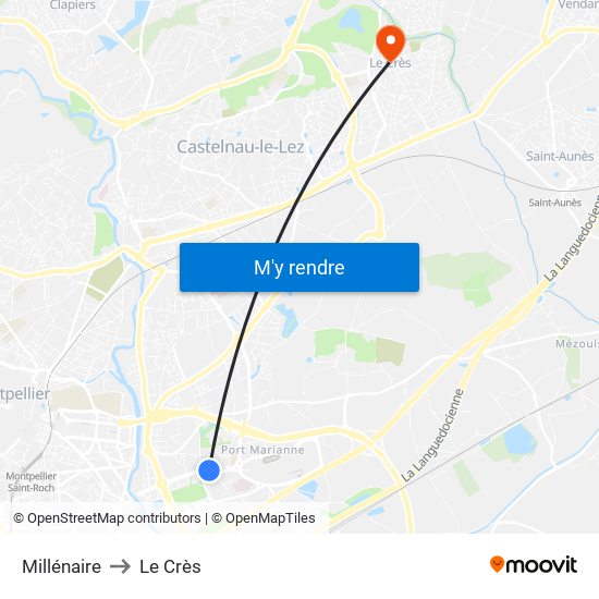 Millénaire to Le Crès map
