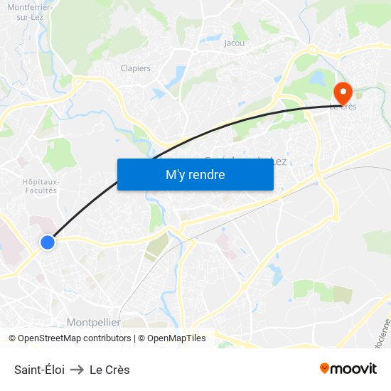 Saint-Éloi to Le Crès map