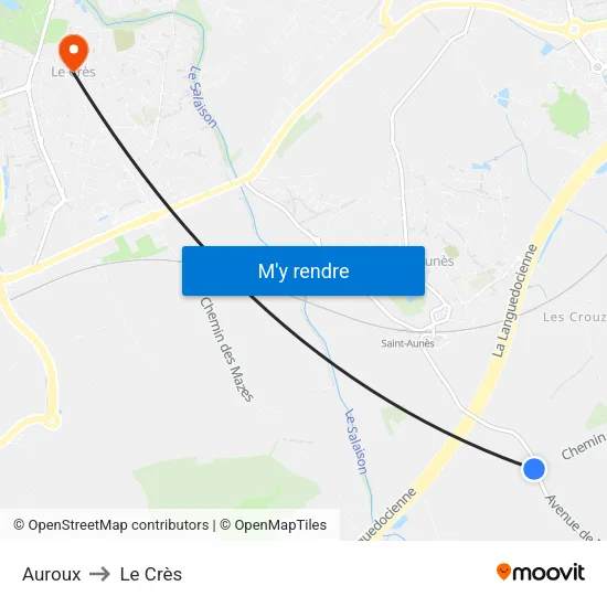 Auroux to Le Crès map