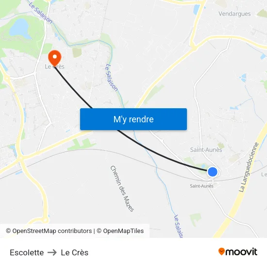 Escolette to Le Crès map