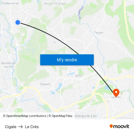 Cigale to Le Crès map