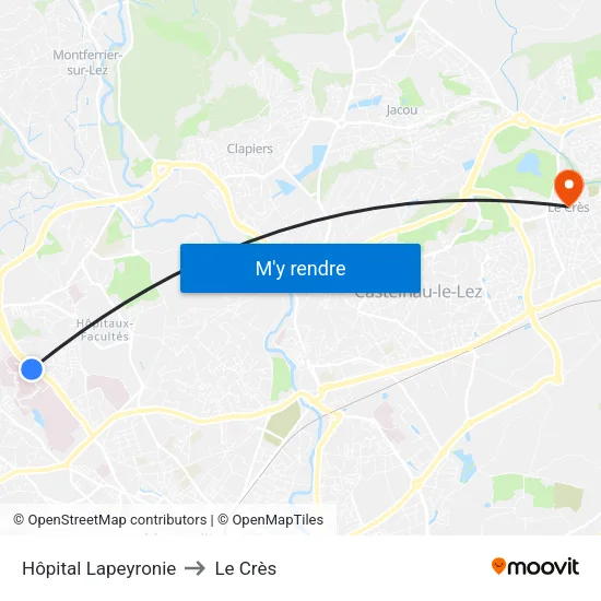 Hôpital Lapeyronie to Le Crès map